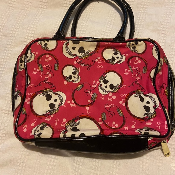 Betsey Johnson Pink Skull and Music Print Cosmetic Bag - Picture 2 of 5